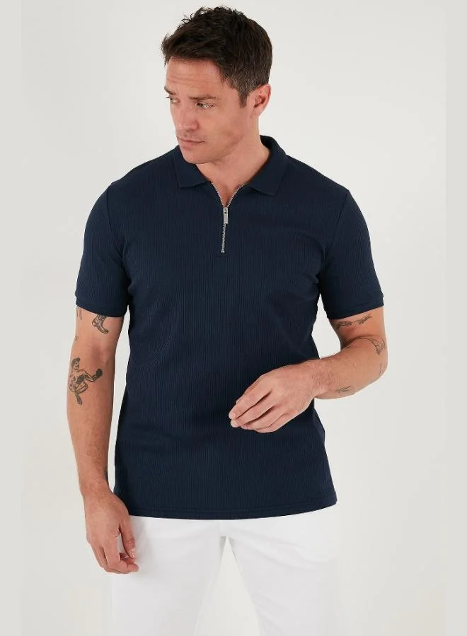 Buratti Buratti Cotton Regular Fit Zippered Polo Collar T Shirt Men's Polo Collar T-Shirt 5902738